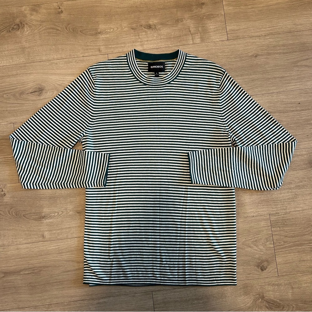 Bonobos Green and White Striped Long Sleeve Tee